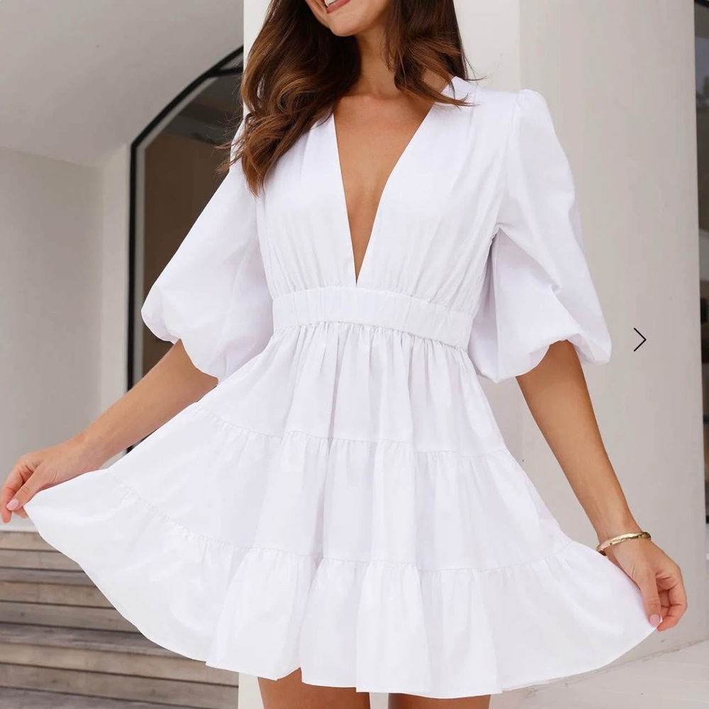 Hello Molly White Puff Sleeve Mini Dress